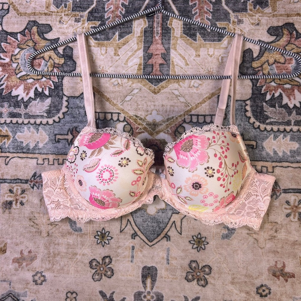 Vintage Victorias Secret Dream Angels Y2K Bra Pink Floral Lace 34B Babydoll 00s
